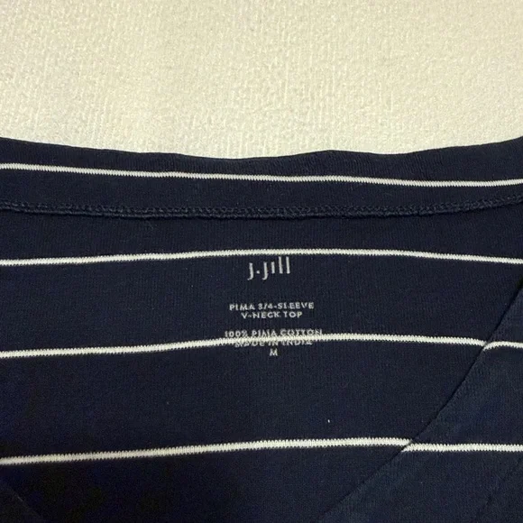 J. Jill Navy & White Striped 3/4 Sleeve Pullover Top Size Medium - Picture 3 of 6